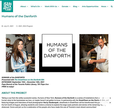 Humans of the Danforth - East End Arts Press Release